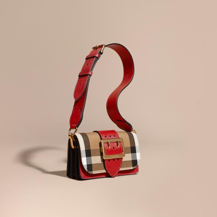 Burberry Burberry The Small Buckle Bag In House Check And Leather, Red
