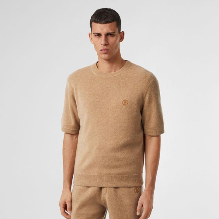 Burberry Burberry Short-sleeve Monogram Motif Cashmere Top, Size: Xl, Brown