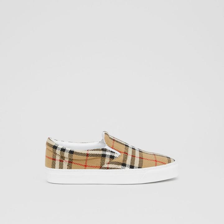 Burberry Burberry Bio-based Sole Latticed Cotton Slip-on Sneakers, Size: 35, Beige