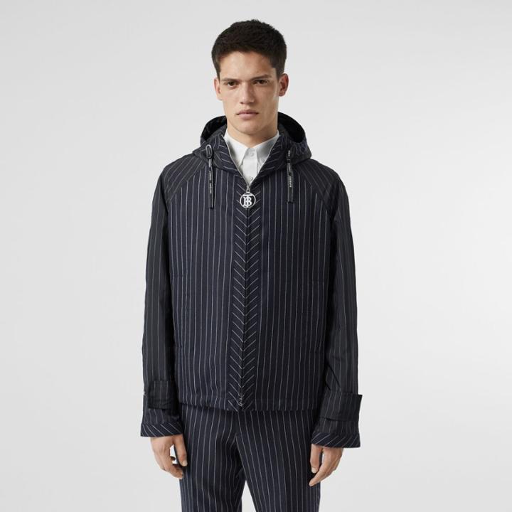 Burberry Burberry Pinstriped Wool Hooded Jacket, Size: 36, Blue