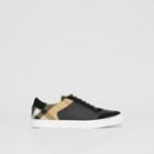 Burberry Burberry Leather, Suede And House Check Cotton Sneakers, Size: 39, Black