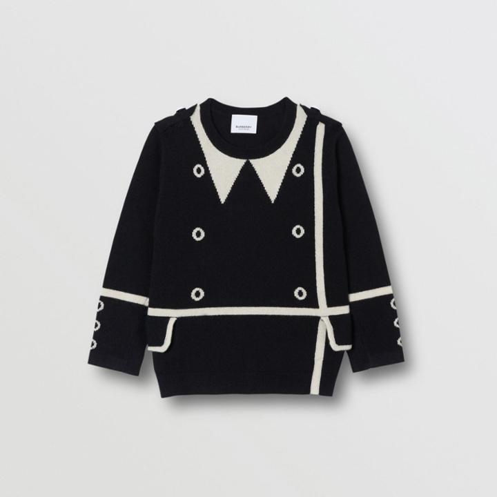 Burberry Burberry Childrens Trompe L'oeil Intarsia Cashmere Sweater, Size: 10y, Black