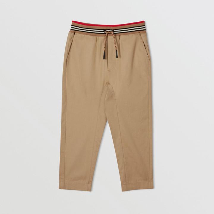 Burberry Burberry Childrens Icon Stripe Detail Cotton Twill Drawcord Trousers, Size: 4y