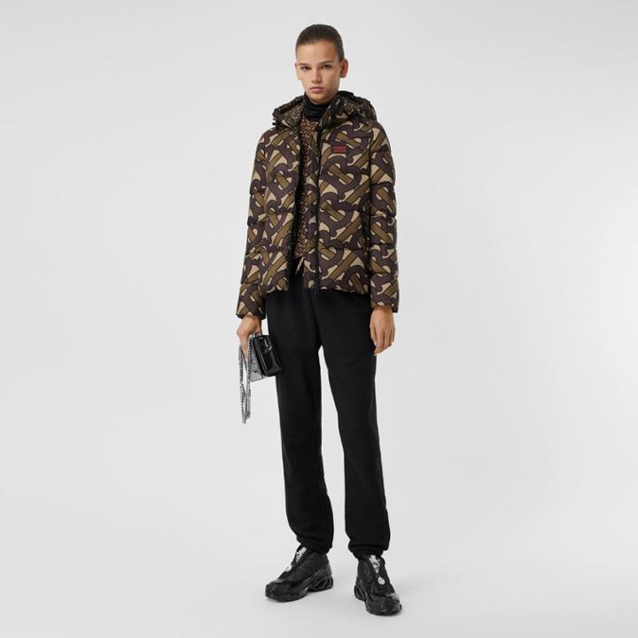 Burberry Burberry Monogram Print Hooded Puffer Jacket, Bridle Brown
