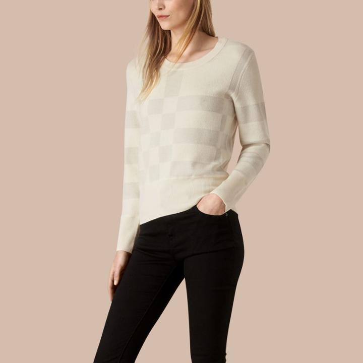 Burberry Burberry Check Knit Wool Blend Sweater, Size: M, White
