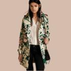 Burberry Burberry Peony Rose Print Cotton Trench Coat, Size: 12, Green