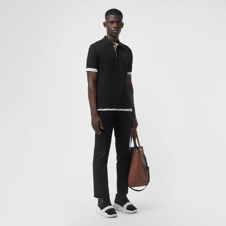 Burberry Burberry Check Placket Cotton Polo Shirt, Size: M, Black