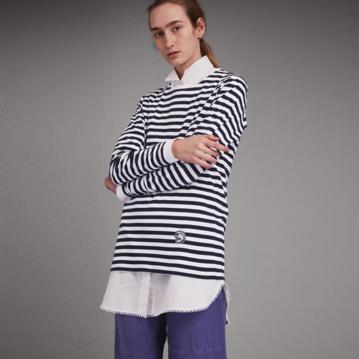 Burberry Burberry Unisex Pallas Helmet Motif Breton Stripe Cotton Top, Blue