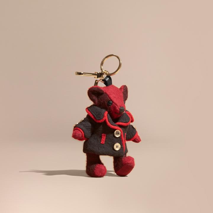Burberry Burberry Thomas Bear Charm In Wool Cashmere Military Coat, Red