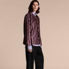 Burberry Burberry Striped Cotton Silk Collarless Shirt, Size: Xs, Red