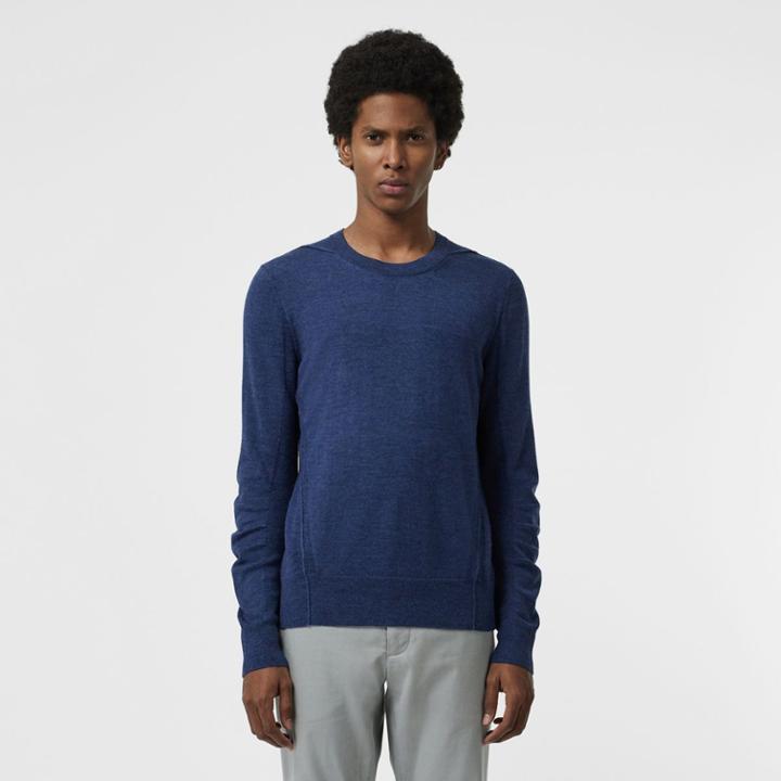 Burberry Burberry Rib Knit Detail Merino Wool Sweater, Blue
