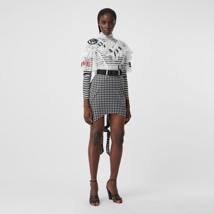 Burberry Burberry Scarf-tie Detail Gingham Mini Skirt, Size: 0, Black