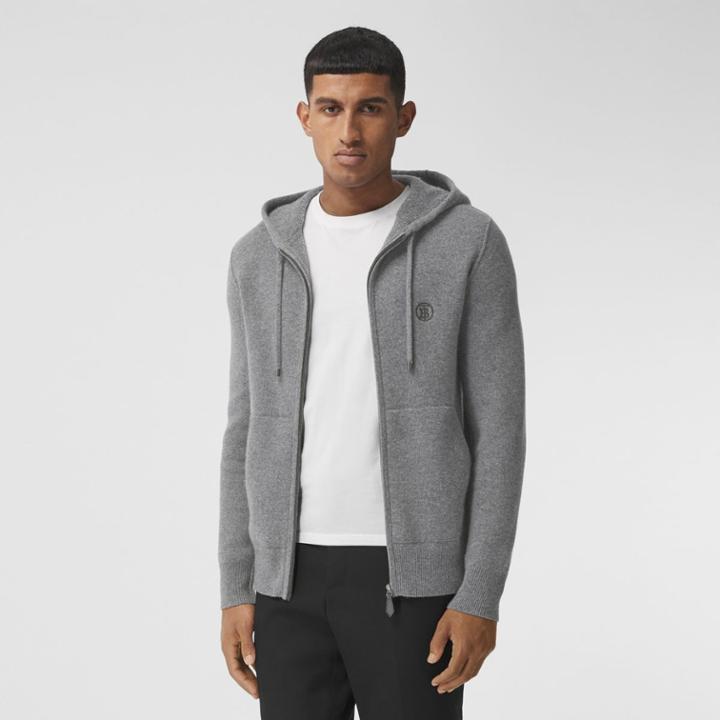 Burberry Burberry Monogram Motif Cashmere Blend Hooded Top, Size: Xl, Grey