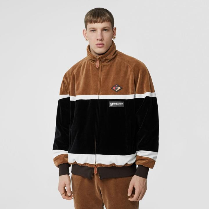 Burberry Burberry Logo Graphic Striped Chenille Track Top, Brown