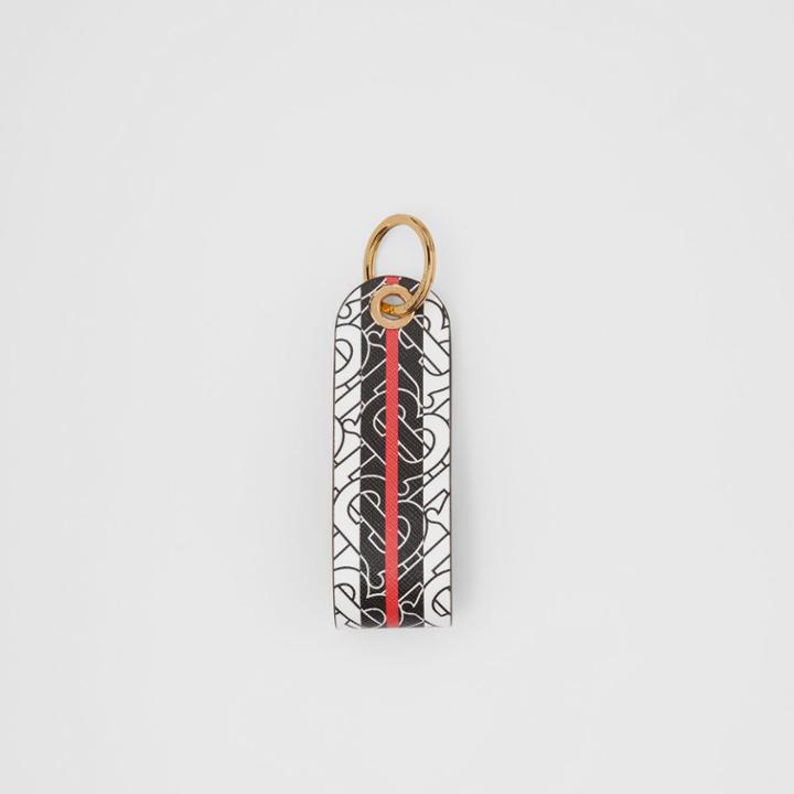 Burberry Burberry Monogram Stripe E-canvas And Leather Key Ring, Bridle Brown