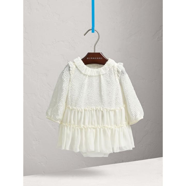 Burberry Burberry Devor And Silk Chiffon Dress With Bloomers, Size: 12m, White