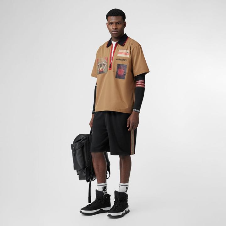 Burberry Burberry Icon Stripe Detail Cotton Blend Shorts, Size: Xxxl, Black