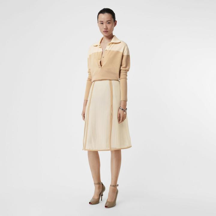 Burberry Burberry Long-sleeve Two-tone Wool Polo Shirt, Yellow