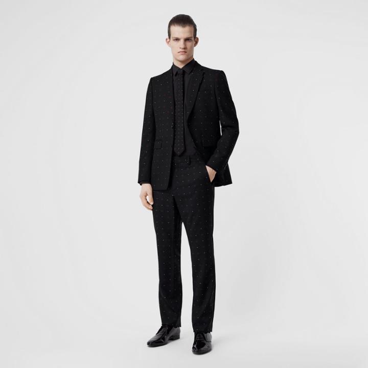 Burberry Burberry Classic Fit Fil Coup Wool Cotton Tailored Trousers, Size: 34, Black