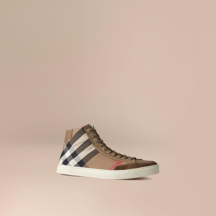 Burberry Burberry House Check High-top Trainers, Size: 45, Green
