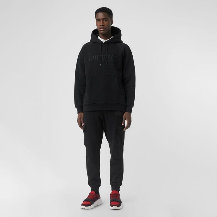 Burberry Burberry Embroidered Logo Jersey Hoodie, Black