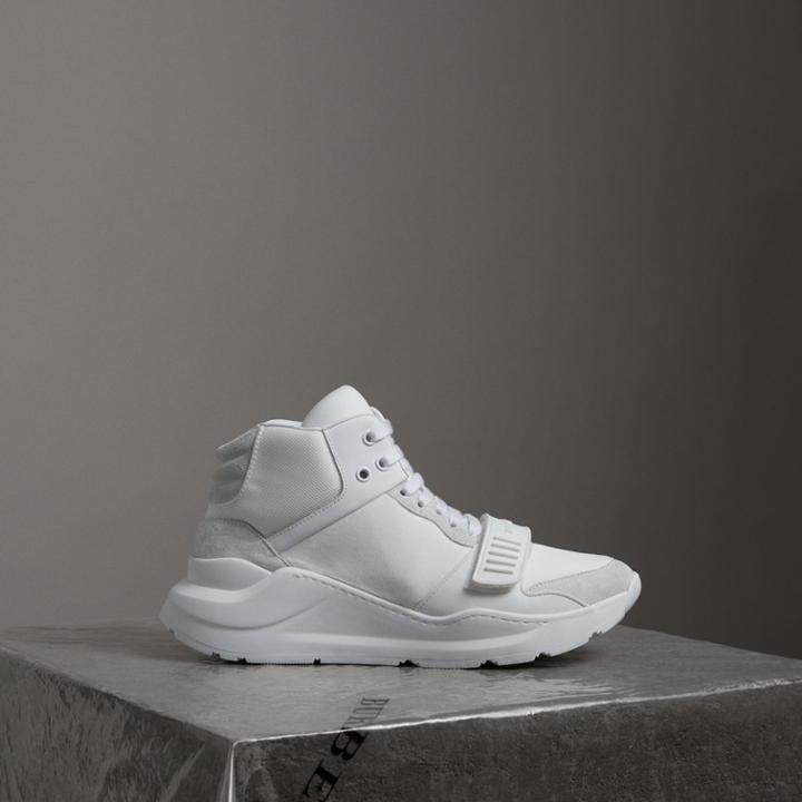 Burberry Burberry Suede Trim Neoprene High-top Sneakers, Size: 35, White