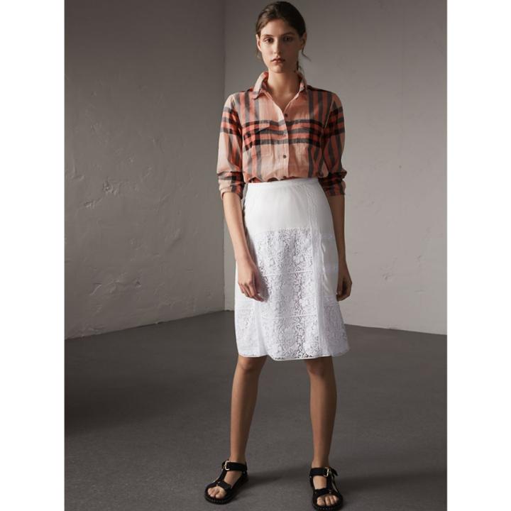 Burberry Burberry Check Cotton Shirt, Size: L, Orange