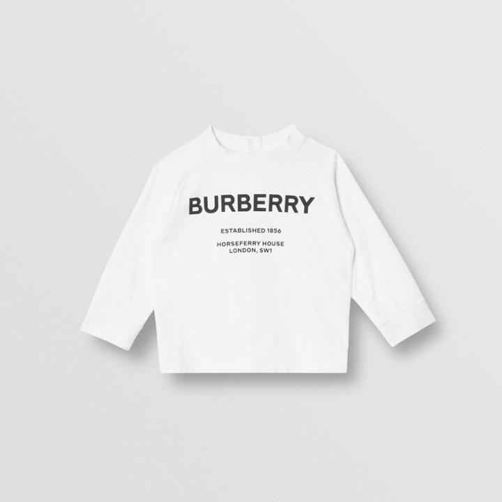 Burberry Burberry Childrens Long-sleeve Horseferry Print Cotton Top, Size: 12m, White