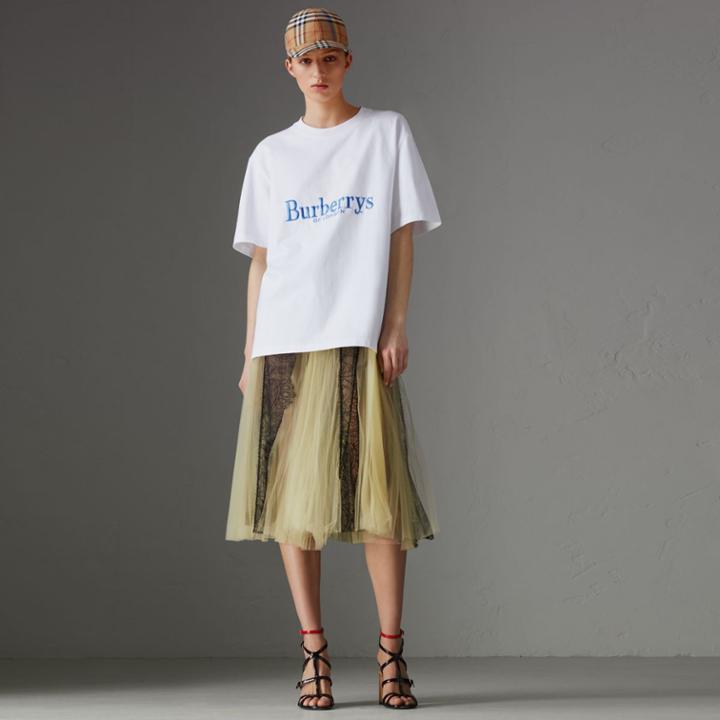 Burberry Burberry Lace Panel Pleated Tulle Skirt, Size: 12