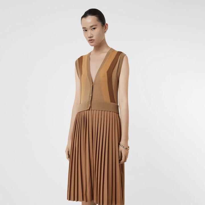 Burberry Burberry Sleeveless Knitted Wool V-neck Dress, Brown