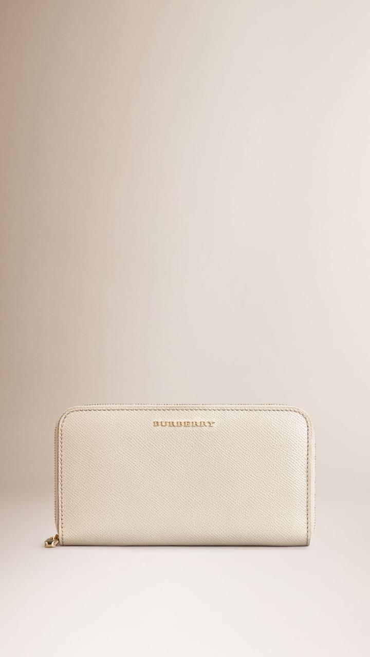 Burberry Burberry Patent London Leather Ziparound Wallet, Beige