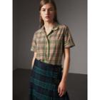 Burberry Burberry Contrast Piping Check Cotton Pyjama-style Shirt, Size: 02