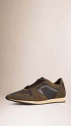 Burberry The Field Sneaker In Camouflage Print Suede