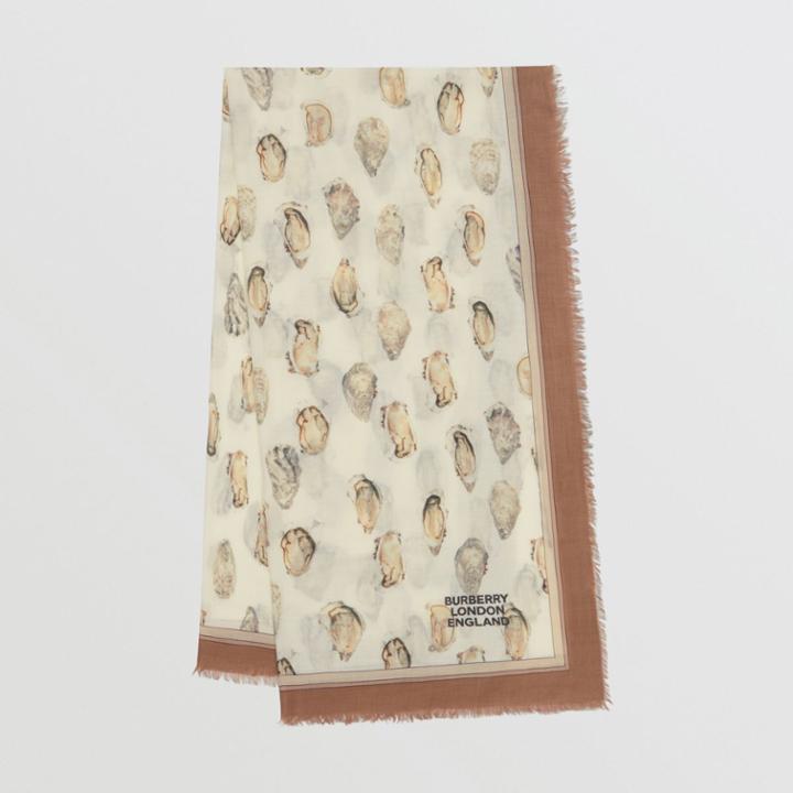 Burberry Burberry Oyster Print Lightweight Cashmere Scarf, White