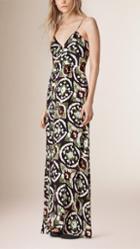 Burberry Tie-dye Print Long Empire Line Silk Dress
