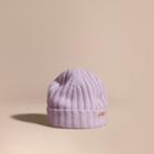 Burberry Burberry Ribbed Knit Wool Cashmere Beanie, Purple
