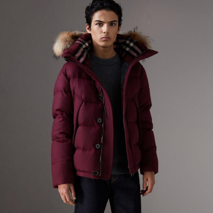 Burberry Burberry Short Detachable Fur Trim Cashmere Puffer Jacket, Size: 34
