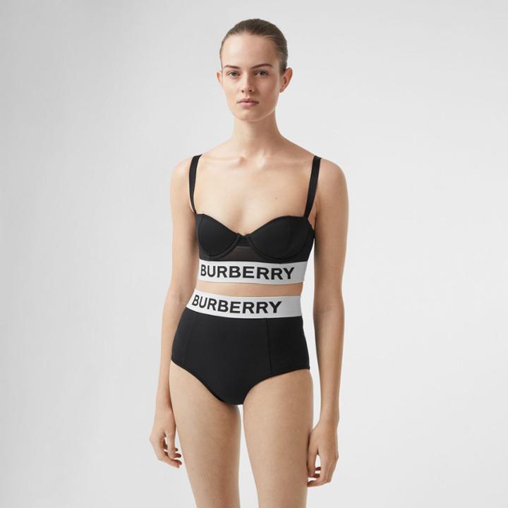 Burberry Burberry Logo Tape Bikini Top, Size: S, Black