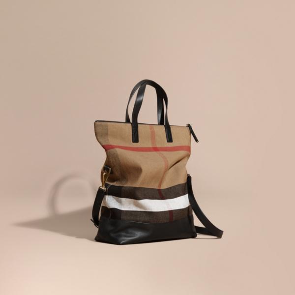 Burberry Canvas Check And Leather Folding Messenger Bag
