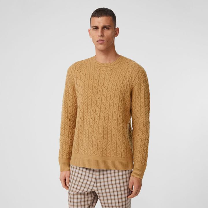Burberry Burberry Cable Knit Wool Cashmere Sweater, Beige