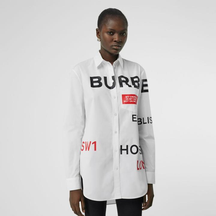 Burberry Burberry Horseferry Print Cotton Oversized Shirt, Size: 0, White