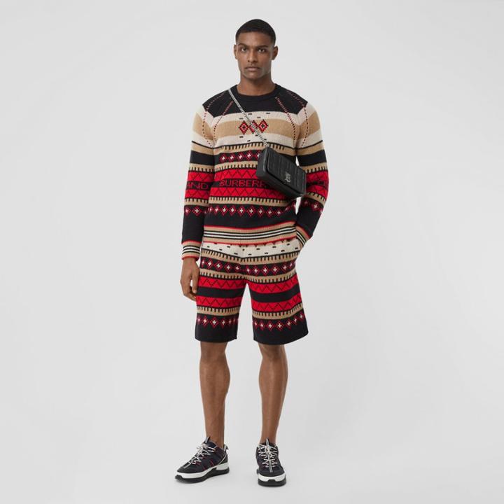 Burberry Burberry Icon Stripe Detail Fair Isle Cashmere Sweater, Black