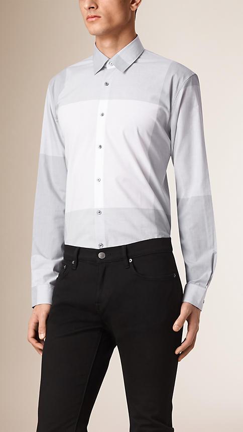 Burberry Colour Block Chambray Cotton Shirt