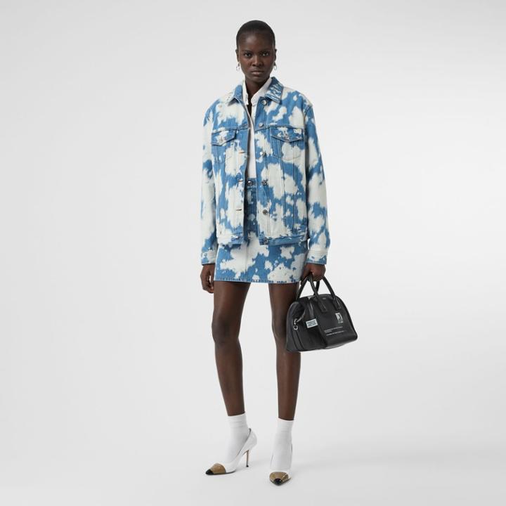 Burberry Burberry Monogram Motif Bleached Denim Jacket, Size: 02, Blue