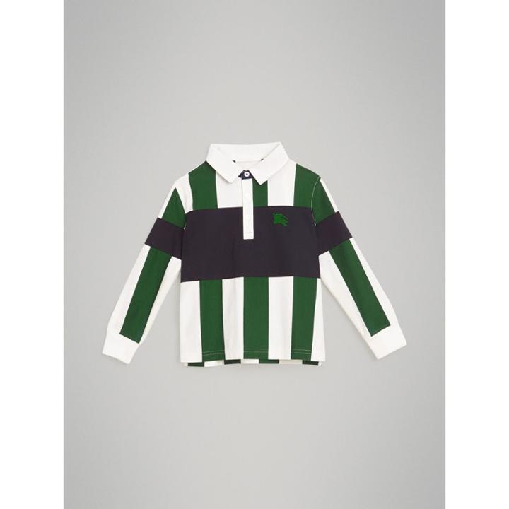 Burberry Burberry Long-sleeve Striped Cotton Polo Shirt, Size: 14y, Green