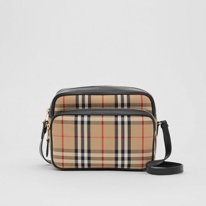 Burberry Burberry Medium Vintage Check And Leather Camera Bag, Beige