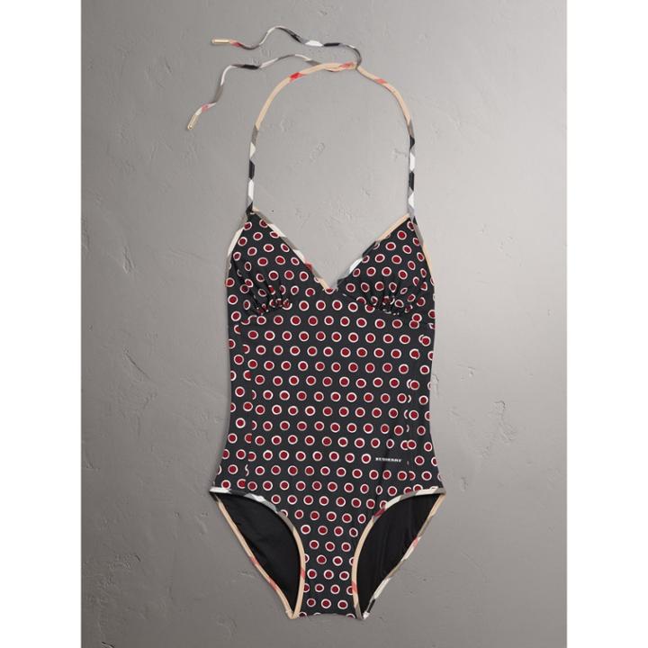 Burberry Burberry Check Detail Spot Print Halter-neck Swimsuit, Size: Xs