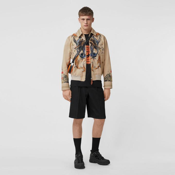 Burberry Burberry Marine Sketch Print Cotton Harrington Jacket, Size: 38