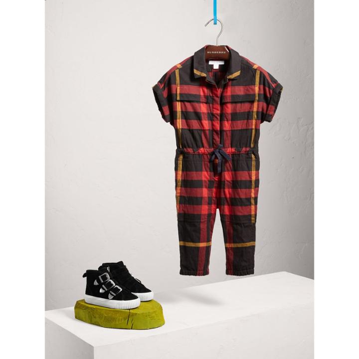 Burberry Burberry Short-sleeve Check Cotton Flannel Jumpsuit, Size: 8y