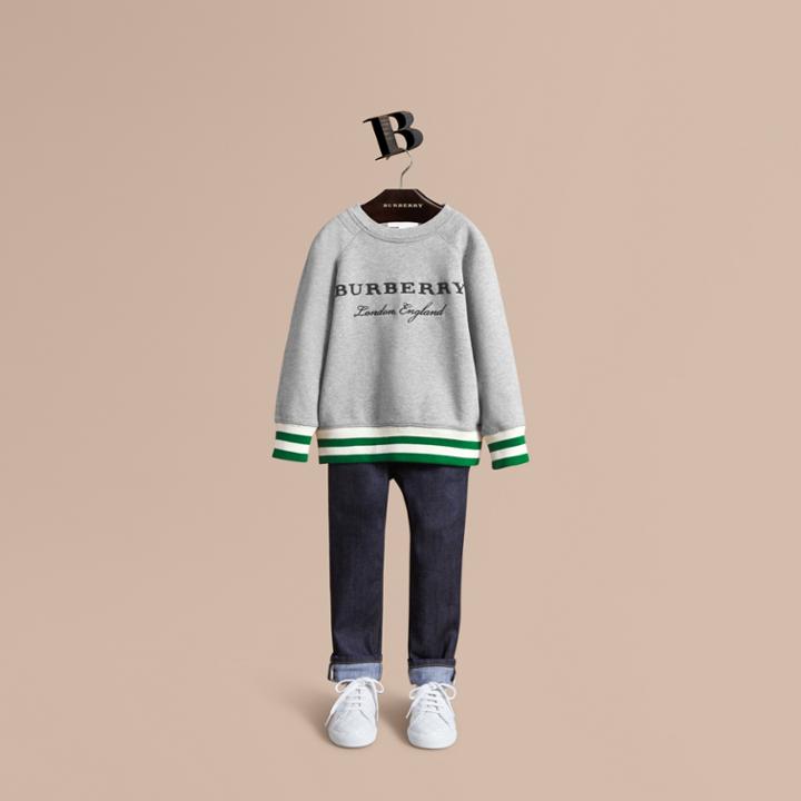 Burberry Burberry Contrast Stripe Cotton Jersey Sweatshirt, Size: 6y, Grey